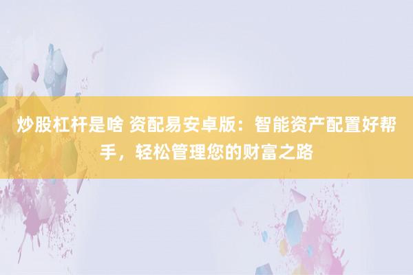 炒股杠杆是啥 资配易安卓版：智能资产配置好帮手，轻松管理您的财富之路