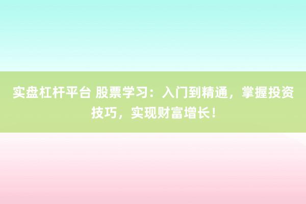 实盘杠杆平台 股票学习：入门到精通，掌握投资技巧，实现财富增长！