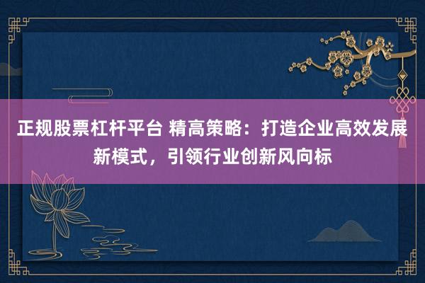 正规股票杠杆平台 精高策略：打造企业高效发展新模式，引领行业创新风向标