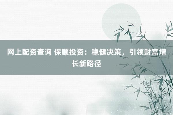 网上配资查询 保顺投资：稳健决策，引领财富增长新路径