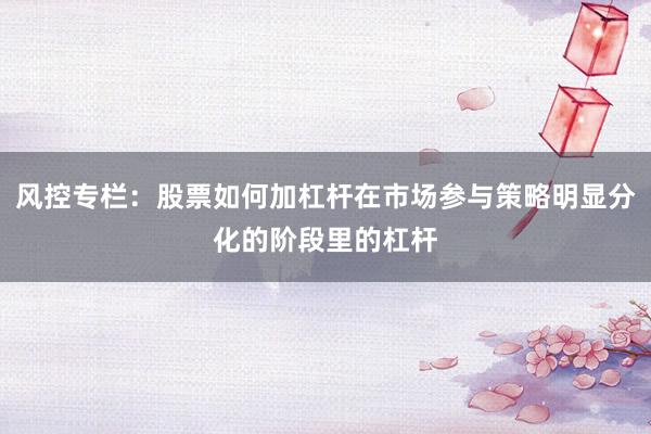 风控专栏：股票如何加杠杆在市场参与策略明显分化的阶段里的杠杆
