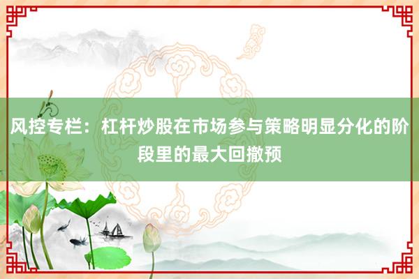 风控专栏：杠杆炒股在市场参与策略明显分化的阶段里的最大回撤预
