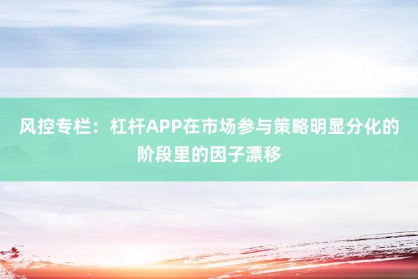 风控专栏：杠杆APP在市场参与策略明显分化的阶段里的因子漂移