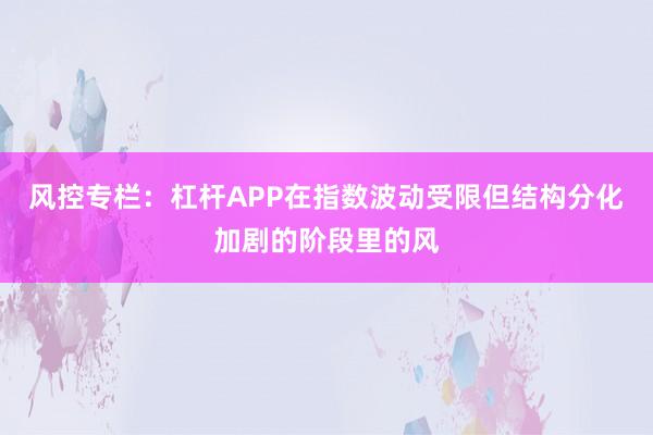 风控专栏：杠杆APP在指数波动受限但结构分化加剧的阶段里的风